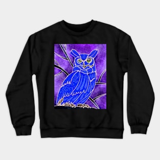 Boho Owl Blue on purple Crewneck Sweatshirt